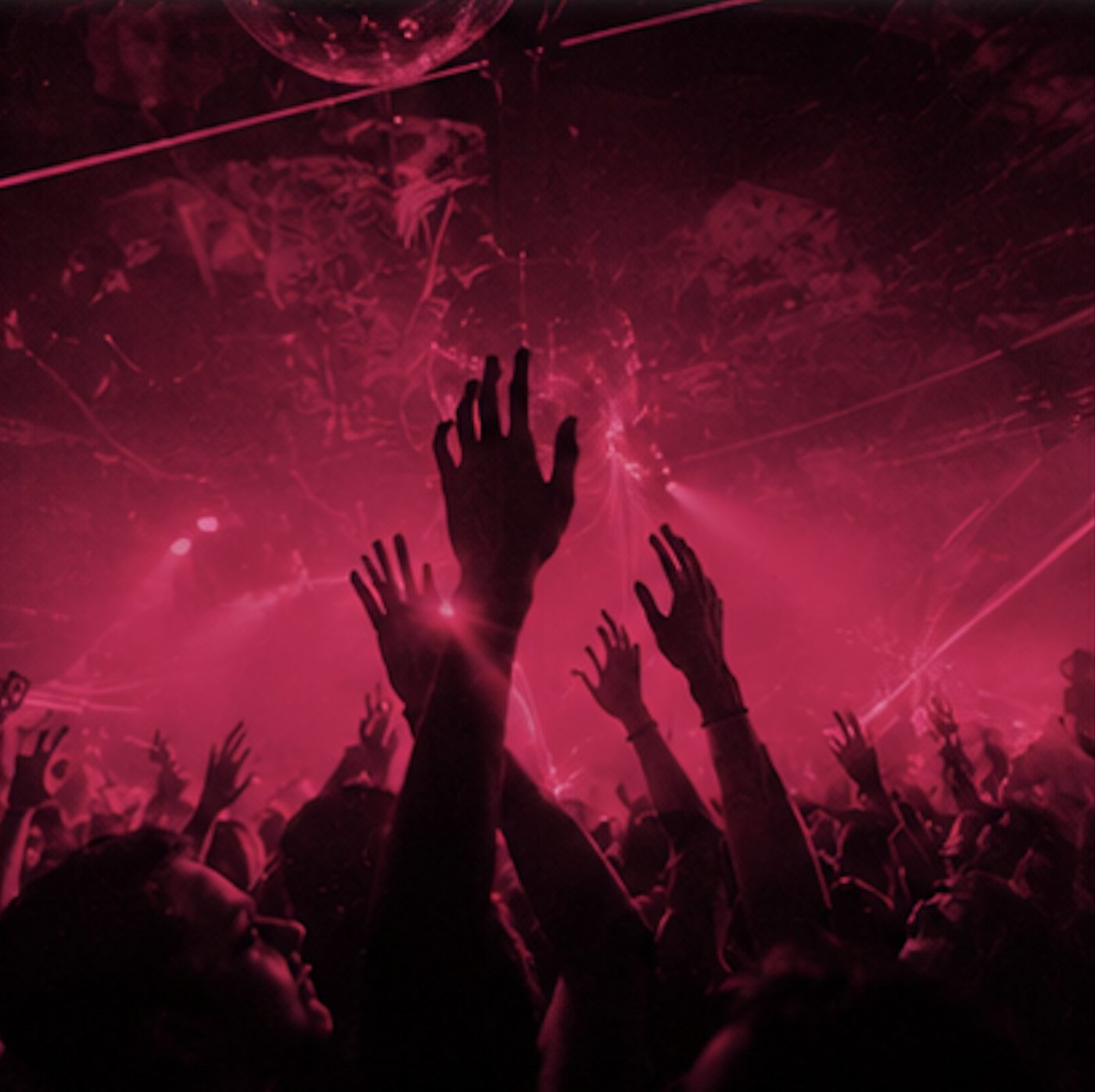 A crowd lost under strobe light